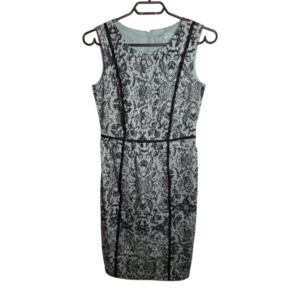 Cleo Petites Light Blue & Black Lace Print Dress
